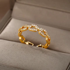 Anillos cor de ouro zircônia cúbica chique anéis para mulher 2025 punk elegante festa de casamento estética anel de aço inoxidável jóias na internet