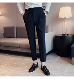 Imagem do Calça formal de botão de cintura alta estilo britânico masculina, terno casual empresarial, calça de escritório, monocromática, alta qualidade, nova, primavera