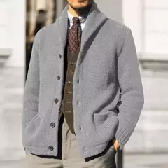 Homens casaco de malha lapela manga comprida bolsos engrossados cardigan camisola masculina outono botões sólidos placket casaco de malha para o trabalho - Wolf Magazine