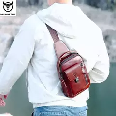 Imagem do BULLCAPTAIN-Bolsa de Peito de Couro Genuíno Masculina, Bolsa Multifuncional Crossbody, Anti-Roubo, Bolsa Retro para Telefone Móvel, Casual, 7,9";;VERDADEIRO;;"Coffee
