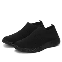 2024 novos sapatos casuais moda tênis para mulheres andando cor sólida tênis feminino deslizamento em meia senhoras sapatos planos mulher