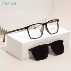 Clipe quadrado polarizado em óculos de sol para homens, leve, flexível, tr90, óculos vintage, armações para lentes graduadas, moda