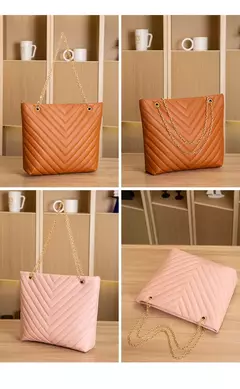 Bolsa de ombro de corrente bordada casual para mulheres, padrão V, lingge, bolsa de compras portátil, nova moda