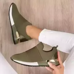 Sapatos femininos de envergadura vulcanizada, tênis de cor sólida para senhoras, calçados casuais de malha esportiva feminina, 2024 - loja online