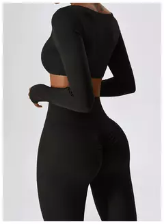 Terno esportivo de manga comprida para mulheres, conjunto de ioga fitness, roupas de ginástica, roupas esportivas femininas, camisa de corrida, 2 peças - comprar online