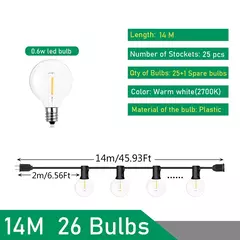 Outdoor LED String Lights, Lâmpadas, Festão, Fada, Pátio, Guirlanda, Lâmpada, Casamento, Rua, Acampamento, Jardim, Decoração de Festa, G40, 110V, 220V - loja online