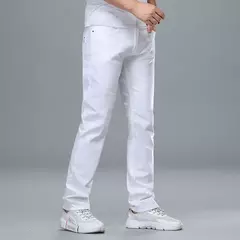 SHAN BAO-Jeans slim branco masculino, roupa confortável de algodão, elástico, casual, leve, de negócios, primavera, verão, 2022 na internet