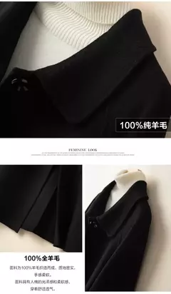 Casaco de caxemira reversível feminino, alta qualidade, dupla face, algodão, gola de boneca, versão solta, casaco 100% lã, pequeno, de comprimento médio - comprar online