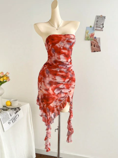 Nova primavera/verão senhoras sexy sem alças, bainha sem costas mini vestido irregular