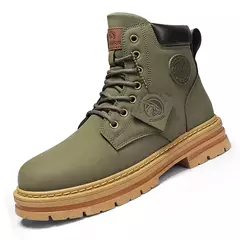 Botas casuais de cano alto masculinas, bota masculina de motocicleta, calçado de trabalho com renda, ruibarbo robusto, retrô, inverno