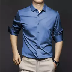 Imagem do Camisas masculinas de manga comprida, camisas de vestido masculinas, blusa de negócios sociais, cor sólida, anti-rugas, alta qualidade