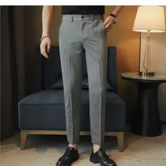 Calça casual slim-fit masculina, fato formal, monocromático, cintura ajustável, festa social, moda empresarial, novo, outono, 2022, 38-28 - Wolf Magazine
