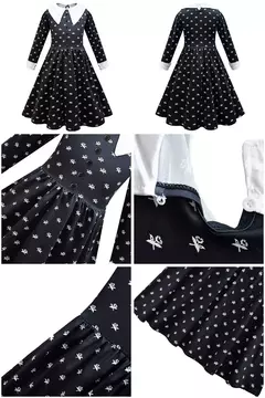 Crianças addams traje do bebê meninas família cosplay traje de halloween crianças família dança vestido preto quarta-feira pageant fantasia - comprar online