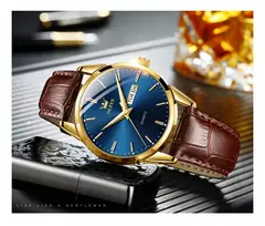 Olevs relógios de quartzo dos homens marca luxo casual moda relógio masculino para presentes couro respirável à prova dwaterproof água relógio de pulso luminoso
