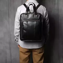 Imagem do Maleta de couro retrô para homens, couro natural, bolsa vertical, bolsa de ombro casual, mochila masculina, adequada para laptop de 15 ", NZPJ