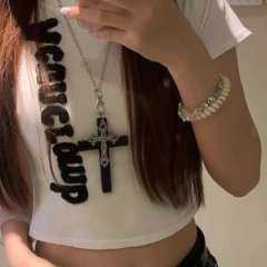 Gótico grande zircão cruz colar unisex y2k irregular goth grande cruz pingente colares para homens mulheres casal colar jóias - comprar online