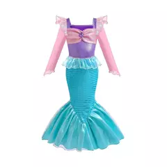 Meninas roxo-azul sereia ariel cosplay vestido de halloween vestido de festa de aniversário meninas praia vestido de férias - loja online