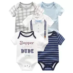 Kiddiezoom-bodysuits de manga curta para recém-nascidos, 100% algodão, macios, elegantes para bebê, 4 estações, 5 pçs/lote - loja online