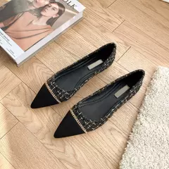 Sapato feminino de salto baixo, sapato único, boca rasa, sapatilha de salto alto, decoração de metal, novo, primavera e outono, 2024 - Wolf Magazine