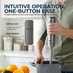 Liquidificador de imersão manual ROUNY 4 em 1, 1000 W, poderoso misturador de alimentos em bastão de aço inoxidável, copo de mistura de 700 ml, processador de 500 ml, batedor - loja online