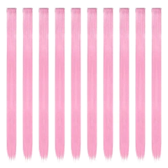 10 pçs extensões de cabelo rosa sintético 22 Polegada cabelo reto colorido clipe destaque festa para crianças e presente feminino