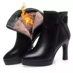 Botas de salto agulha de veludo feminino, sapatos de plataforma, botas curtas qu na internet