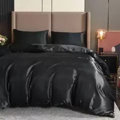 Luxo Satin Duvet Cover Set, conjuntos de cama, seda rica, sedosa, macio, sólido, sem rugas, Sexy Honeymoon, Queen Black Series, 3pcs - comprar online