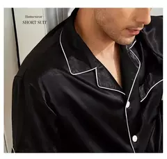 Conjunto de pijamas de manga curta masculino, camisa e shorts de botão, pijamas, bolsos, roupa de verão - comprar online