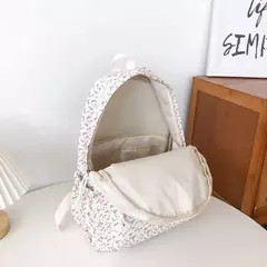 Estudante coreano mochila escolar floral branco sacos de escola para meninas adolescentes bonito mochila feminina marca saco de livro náilon - comprar online