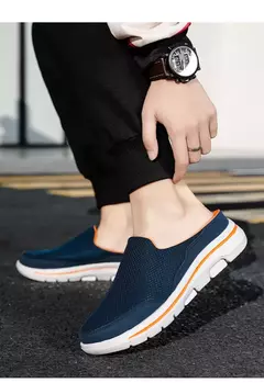 Mocassins de malha casuais masculinos, cor sólida, sapatos de encalço, flats de casal de verão, meio chinelos, tamanho grande na internet