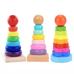 Anel de madeira do empilhador do arco-íris para crianças, Torre Educativa, Stack Up Blocks, Jogo de forma de cor - comprar online
