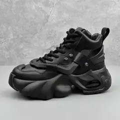 Imagem do Botas masculinas de alta qualidade 2024 outono nova tendência resistente ao desgaste botas de couro sintético casual rendas até altura crescente botas de moda