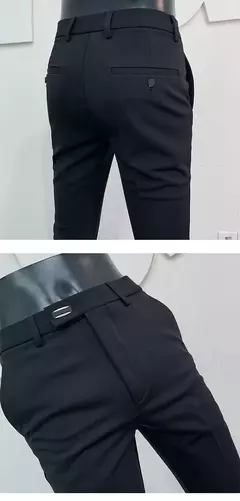 Calças justas de estiramento formal masculinas, calças casuais, roupa de cor sólida, calças de terno fashion - Wolf Magazine