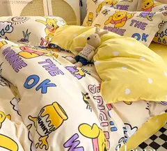 Disney Stitch Cotton Bedding Set for Children, Quilt Cover, Fronha de linho, Lençol, Decoração do quarto, 3 Piece Set, 4 pcs - loja online