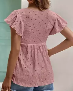 Blusas finas casuais monocromáticas femininas, camisas vintage, tops elegantes para jovens, moda feminina, verão, 2024 - comprar online