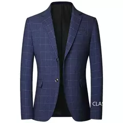 Blazers xadrez azul casual slim fit masculino, jaquetas de negócios, roupas formais, casacos masculinos, novos, primavera, outono, tamanho 4XL - Wolf Magazine