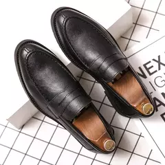 Mocassins de negócios britânicos, sapatos casuais antiderrapantes masculinos, sapatos de couro preto, vestido de noiva marrom, cinza - Wolf Magazine