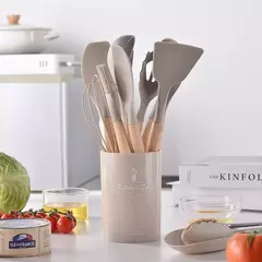 Conjunto de utensílios de cozinha com cabo de madeira, cozinhar ferramentas, utensílios de cozinha, pá, colher, prático, comestível, madeira, 12pcs - comprar online