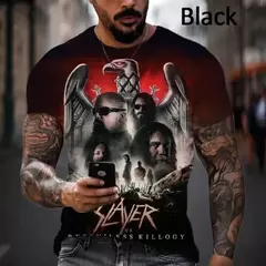 Imagem do Rock de heavy metal masculino Slayer camiseta de hip hop impressa em 3D, roupas casuais, gola redonda, estilo legal, cosplay de manga curta