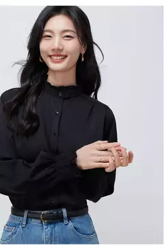LILYMOON-Camisa de manga comprida feminina, colarinho francês, orelha de madeira, camisa casual coreana, Tops Y2K, pulôver elegante solto, batida na rua - loja online