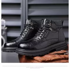 Qualidade superior designer de couro de vaca do vintage botas de neve dos homens de negócios botas de couro genuíno dos homens rendas acima botas de motocicleta ao ar livre - Wolf Magazine