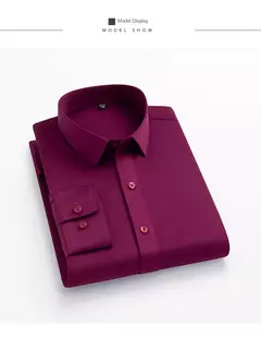 Camisa elástica de manga comprida masculina, camisa gola alta, sem engomar, vestido de negócios, traje profissional de trabalho - loja online
