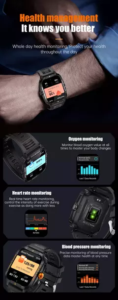 COLMI-P76 Smartwatch militar ao ar livre para homens, 1,96 ", chamada Bluetooth, 3ATM, IP68 impermeável, esportes fitness relógios - Wolf Magazine