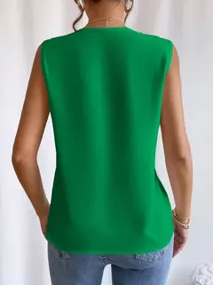 Imagem do Moda feminina verão novo multi-nível com decote em v cor sólida regata camisa elegante feminino branco sem mangas blusa casual