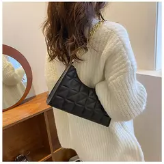 Bolsa feminina com padrão de diamante, luxuoso couro PU, cor sólida, bolsa de ombro de nicho, tendência feminina, bolsa para telefone axilas - loja online