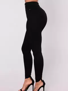 Calça jeans skinny com elástico de cintura alta feminina, calça comprida lápis, envoltório reto de perna, calça casual quadris, vintage, estreita, senhora