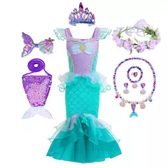 Meninas roxo-azul sereia ariel cosplay vestido de halloween vestido de festa de aniversário meninas praia vestido de férias - Wolf Magazine
