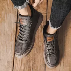 Bota masculina de trabalho com sola macia, bota de couro versátil, sapato antiderrapante, casual e moderno, ao ar livre, quatro temporadas, novo, moda