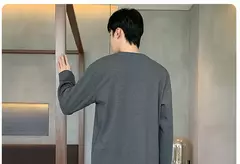 Pijama masculino com gola em o listrado, pijamas de algodão penteado, lounges plus size, outono e inverno, maduro na moda, novo, L a 6XL, 2020