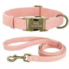 Coleira e coleira para cães personalizados, conjunto de coleira de couro pu com corda de chumbo, fivela de identificação gravada personalizada para cães pequenos e grandes - comprar online